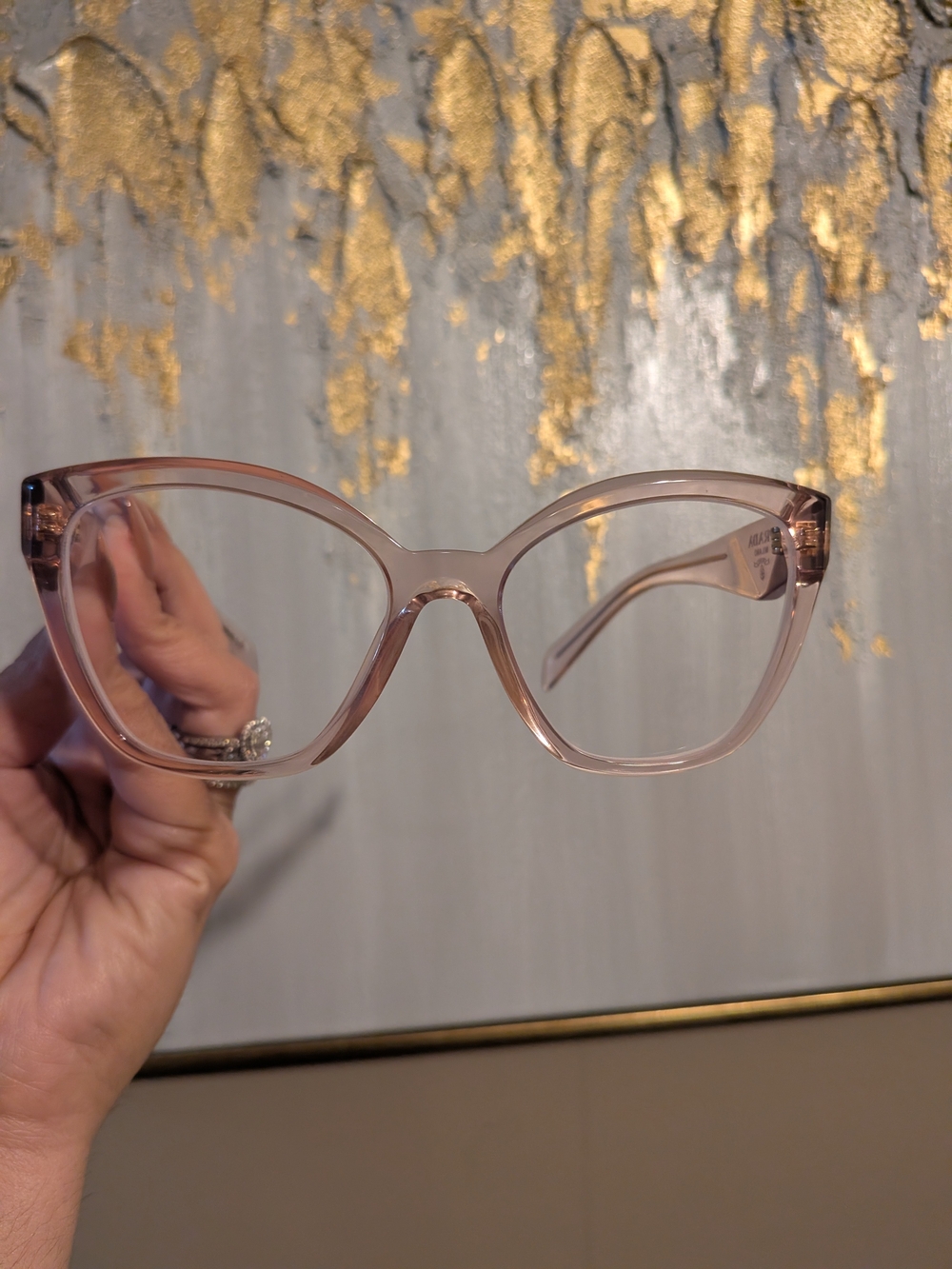 Stylish Women's Clear Pink Prada Cat-Eye Prescription Glasses